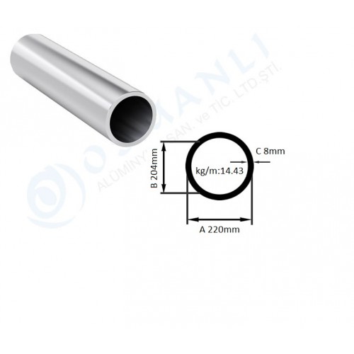 Alüminyum Boru Dış Çap 220mm X Et Kalınlık 8mm Alüminyum Boru Dış Çap 220mm X Et Kalınlık 8mm